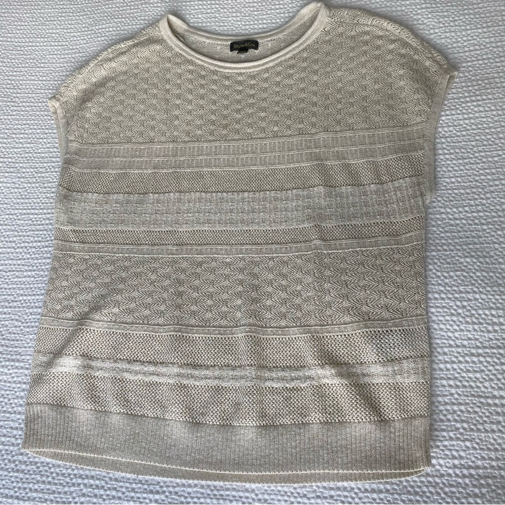 Gold & White Textured Knit Top